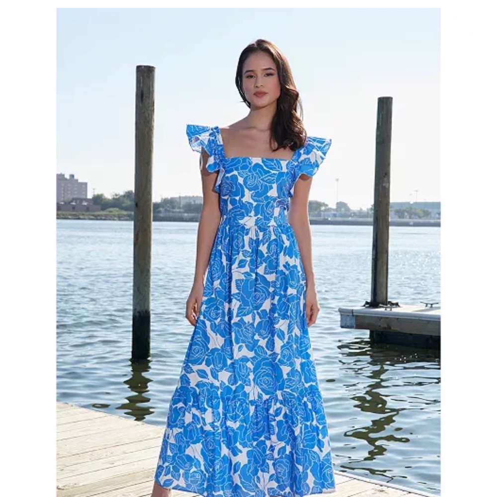 NWT London Times Woman Floral Blue and White Women's Maxi Dress Size 18W